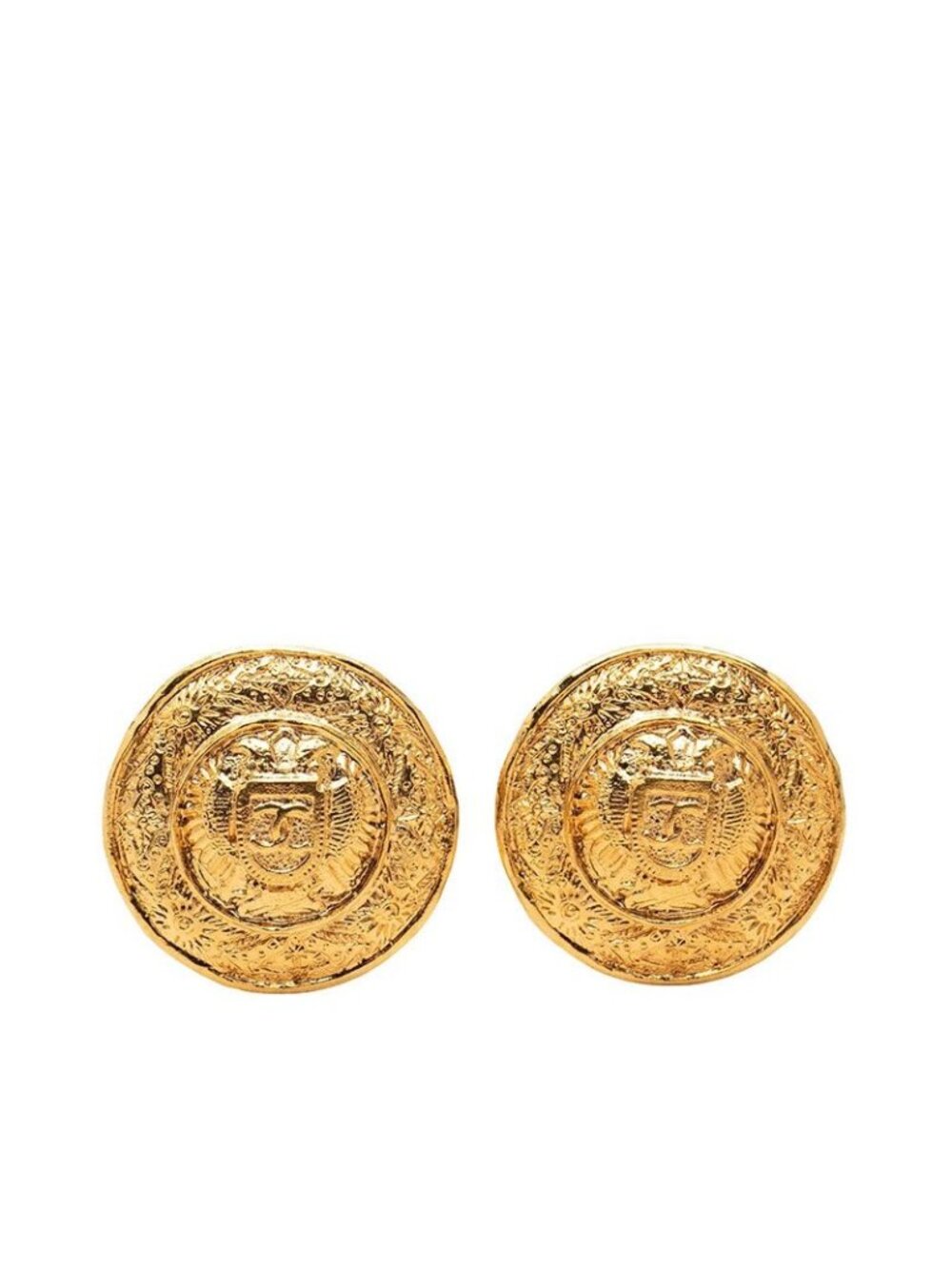 Chanel CC Logo Round Earrings Ear Clips Gold Plated